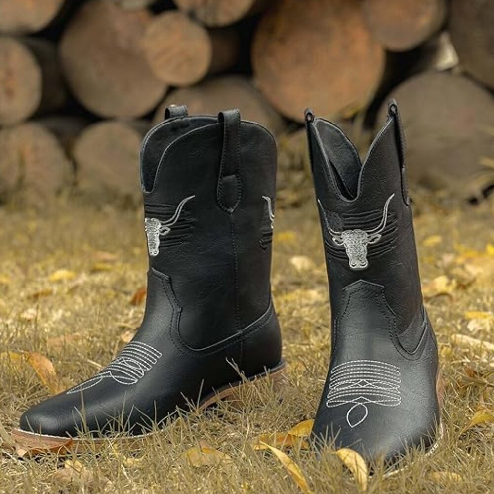 NEW! Western Men's Boots Vegan/Genuine Leather with Classic Patriot Pull On Boot